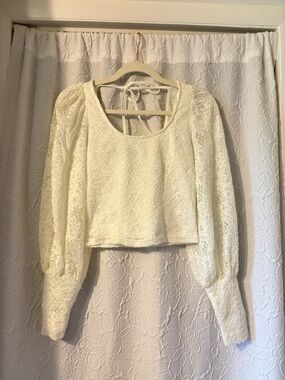 Lulu's Ivory White Lace Long-Sleeve Tie-Back Crop Corset Top